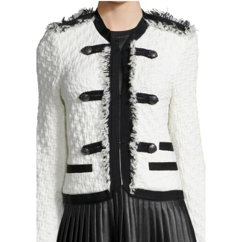 Rebecca Taylor Lana Fringe Tweed Jacket Black and White Size 4